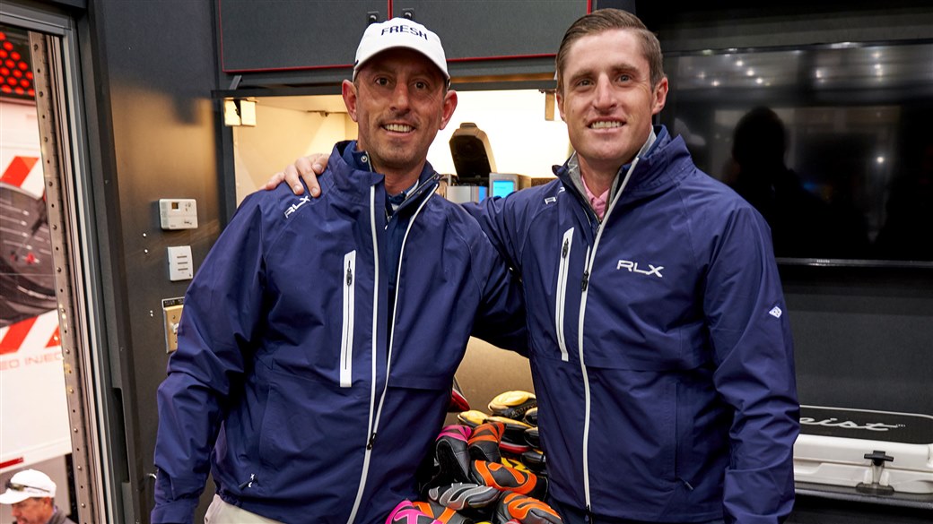 Titleist staff members Danny Balin and Alex Beach meet on the Titleist Tour van at the 2019 PGA Championship at Bethpage Black