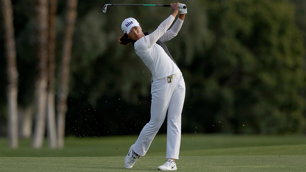Titleist Pro V1 golf ball player Jin Young Ko plays an iron shot during the final round of the ANA Inspiration the ANA 